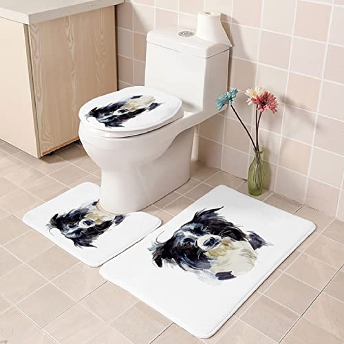 Badezimmer Teppich Set Weich Waschbar Badezimmerteppich 3 TLG rutschfeste Badeteppich WC Vorleger Deckelbezug U-förmige Konturmatte Memory Schaum Badezimmermatte ( Hund Border Collie )