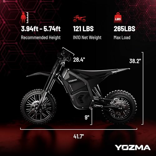 Yozma IN10 Electric Dirt Bike, 2600W 40MPH Electric-Motorcycle with 48V/23AH Battery Ebike, Full Hydraulic Brakes and Suspensions Mountain Off-Road E Dirt Bike, for Teens & Adults (Black) - Image 6