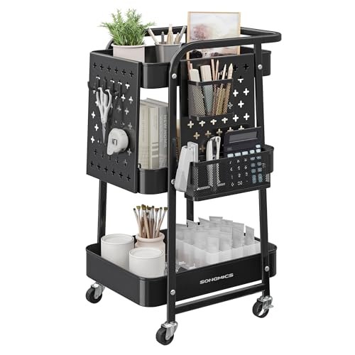 SONGMICS Rollwagen, Küchenwagen, 3 Metallgitterablagen,...