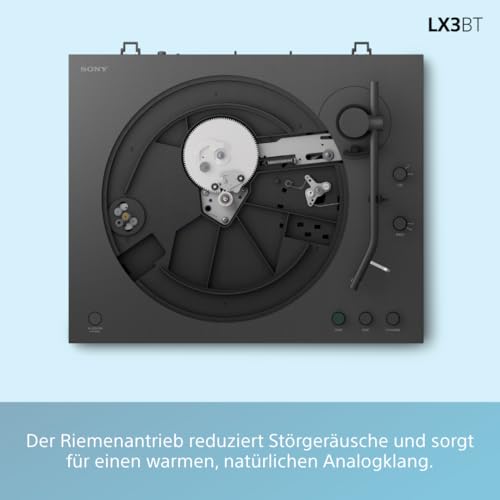 Sony PS-LX3BT kabelloser Bluetooth-Plattenspieler mit vollautomatischer Wiedergabe, Hi-Res Audio, Riemenantrieb, integriertem Phono-Vorverstärker, 2 Geschwindigkeiten und Staubschutzhaube – Schwarz