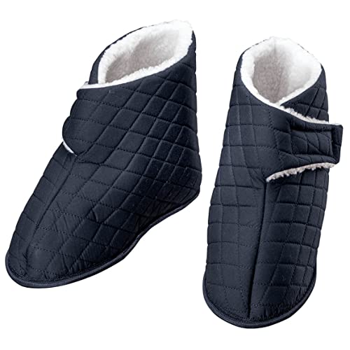 Fox Valley Traders Silver StepsTM Edema Booties Mens, Hook and Loop Strap, Non-Slip Vinyl Bottom, Polyester - Large, Navy Blue - Main Image