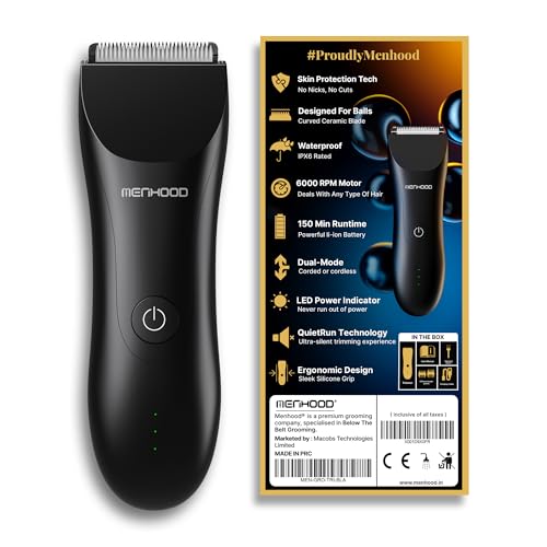 Image of MENHOOD Men's WaterProof Cordless Grooming Trimmer for Men, Suitable for Beard, Body Private Part Shaving, Head and Pubic Hair, 150min Run Time (Black)