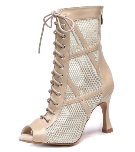 Image of Dance Practice Shoes for Women Mesh Ballroom Sandals Heels Party Prom Ankle Booties with Zip