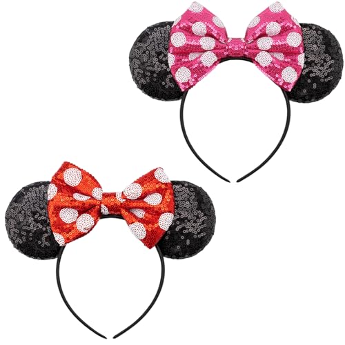 AQOKKA Mouse Ears Headbands with Minnie Elastic Cosplay Costume
