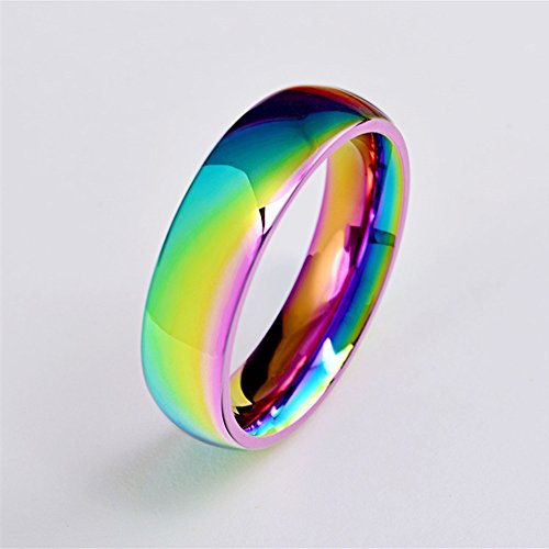 6MM Rainbow Wedding Bands Classic Titanium Stainless Steel Colorful Promise Band Rings Size 6-122
