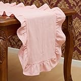 HunnmingRe Pink Ruffled Table Runner 72 inch Scalloped Table Runner Cotton Flounces Washable Shabby Farmhouse Rustic Home Kitchen Decoration for Wedding Rectangle Bride Shower Christmas Party