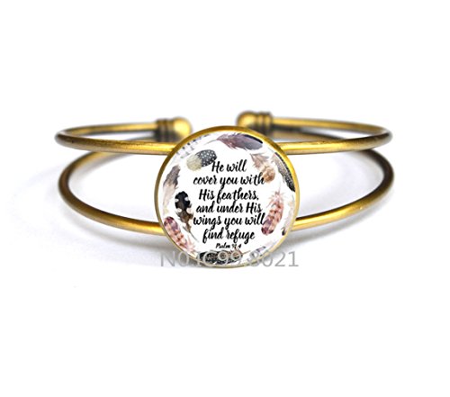 maoqunza Scripture Bracelets Bracelet He Will Cover You with his Feathers, and Under his Wings You Will find Refuge. Psalm 91:4