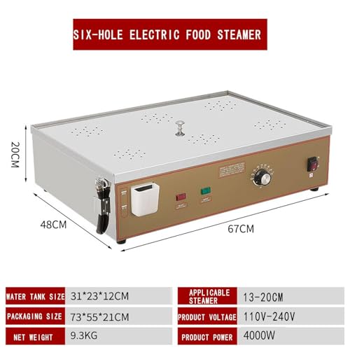 Komercyjny parowar elektryczny z alarmem suchego ognia, regulowana temperatura 30-110°C, pojemność 6 bułek – idealny do restauracji i gastronomii (2Holes)