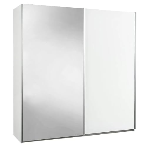 Armoire 2 portes coulissantes blanc laqué avec 1 porte miroir - MARIANOR