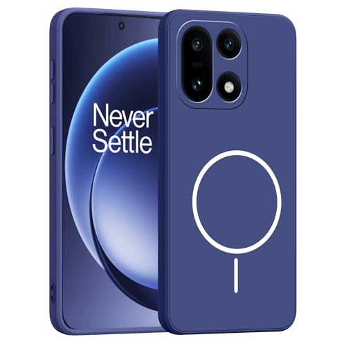 Image of amazon basics Back Cover for OnePlus 15 5G | Ultra Slim Soft Rubberised Case | Magsafe Logo Printed (Not Magsafe Compatible) | Camera Protection - Blue