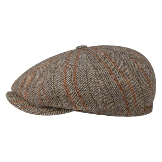 Stetson Hatteras Herringbone Stripe Flatcap Made in EU Mens Autumn Winter Wool Eight-Panel Cap Breathable Lining Beige XXL (62-63 cm)