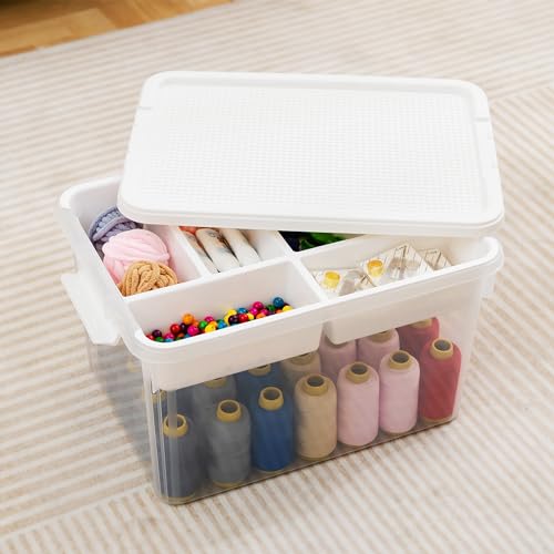 Image of Citylife 32QT Plastic Craft Storage Box Buildable Lid Removable Tray | Craft Organizers and Storage with Build-On Lid for Beads, Tools, Sewing Supplies, Deep Base, Secure Clasp, kids Toy Box