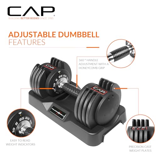Image of CAP ADJUSTABELL Adjustable Dumbbell Weights - Singles & Pairs | 12.5 lb, 25 lb & 55 lb | Multiple Handle Options