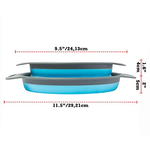 Collapsible Colander - Over the kitchen sink strainer - Silicone Kitchen Strainer Set of 3-6 quart,3 Quart and 2 Quart for Draining Pasta, Vegetable and Fruit(Blue)