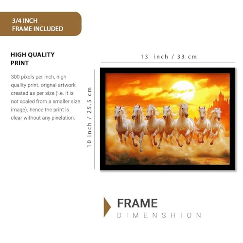Image of HOTHOUSE Seven Running Vastu Lucky Horse Rising Sun Painting Wall Decor | 7 Horses Vastu Frame Wall Art Painting for Living Room Bedroom Office Home Decor Size (10X13 inch)
