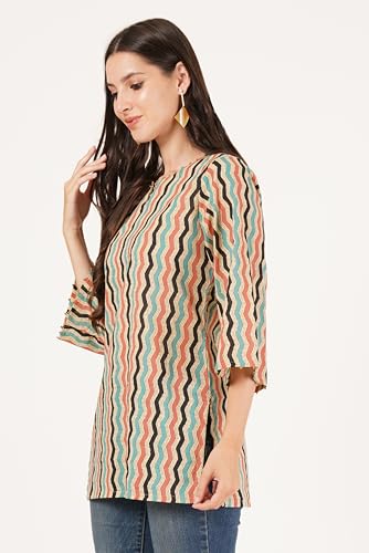 Image of Amazon Brand - Anarva Jaipuri Cotton Printed Short Kurti for Women