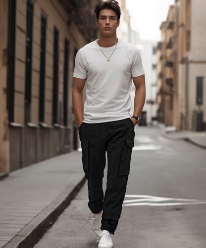 ITALYMORN Black Cargo Pants for Men Slim fit Khaki Work Pants with Pockets3
