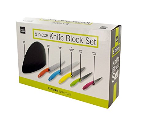 6 PC Multi Color Soft Grip Stainless Steel Knife Set with Block