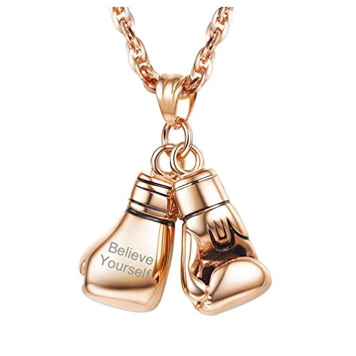 PROSTEEL Herren Halskette personalisiert Handschuhe Anhänger mit 60cm Singapurkette Rosegold vergoldet Sportliche Boxhandschuhe Name Gravur Modeschmuck Geschenk für Weihnachten Valentinstag