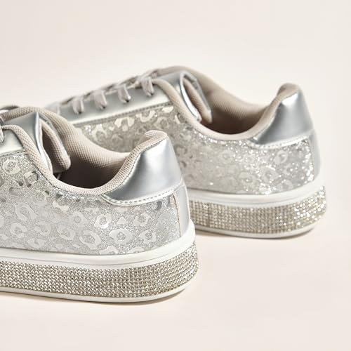 Image of UUBARIS Women's Glitter Tennis Sneakers Neon Dressy Sparkly Sneakers Rhinestone Bling Wedding Bridal Shoes Shiny Sequin Shoes