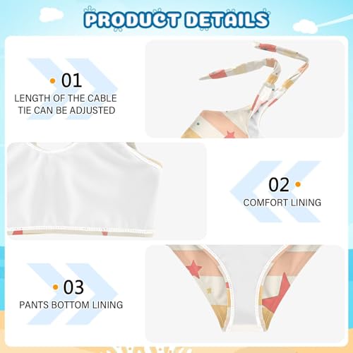 5 Pointed Stars Red Stripes Girls 2 Piece Kids Bikini Set Beach Swimsuits Swimwear Adjustable Strap4