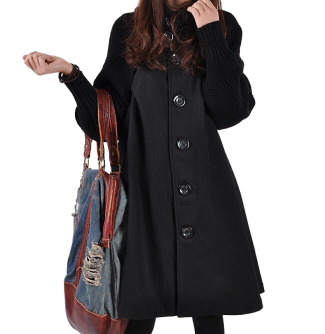Womens Oversized Turtleneck Sweater Dress A-Line Swing Button Front Loose Winter Fall Knitted Sweaters