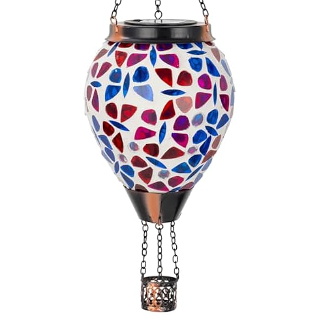 DREAMSOUL Butterfly Mosaic Hot Air Balloon Solar Lantern Hanging Glass Decorative LED Light Solar Lanterns Outdoor Waterproof