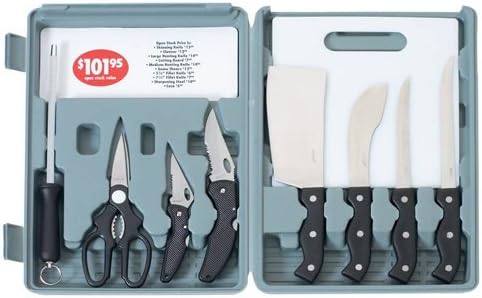 Maxam 10pc Hunting Knife Set Butcher Knife Cutting Board Sportsman Gift Gift Boxed