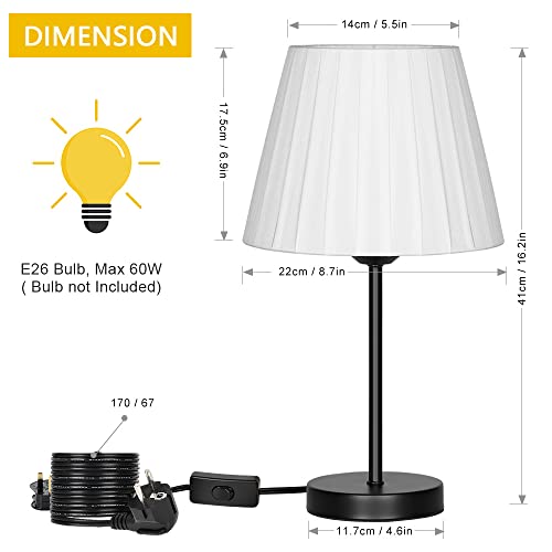 Smusei Modern Table Lamp Set Of 2 Round Black Metal Base Lamp For Bedroom Small Bedside Lamps With White Fabric Shade For Bedroom Living Room Office #TOP2