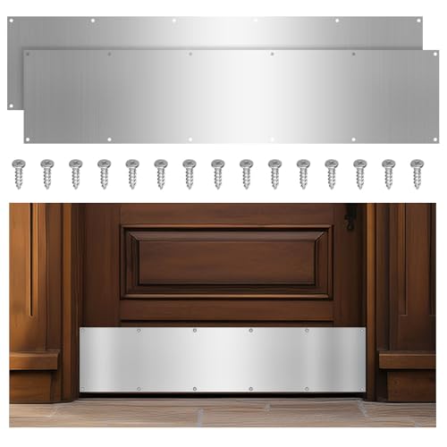 WENHUALI 8 x 36 Inches Door Kick Plate with Screws, 2 Sets Satin Aluminum Kick Plates for Interior/Exterior Doors - Anti-Scratch Protection for Wood Metal Doors (2 Sets)