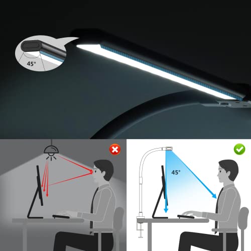 Leadgoods Led Desk Lamp For Home Office, Double Head Led Desk Lamps Architect Workbench 31.5" Wide Lighting-5 Color Modes And Stepless Dimming Auto Timer 24W Modern Desk Lamp Clamp For Monitor Studio #TOP2