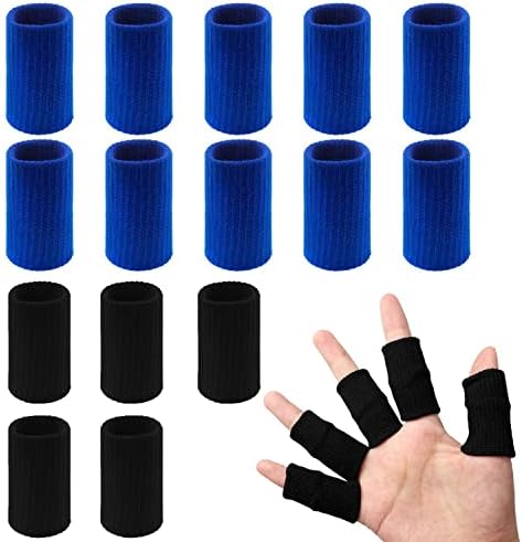 20 PCS Finger Sleeves Protectors, Sport Finger Sleeves Finger Splints Thumb Finger Brace Support Elastic Thumb Sleeves for Relieving Pain Arthritis Trigger Finger(Blue Black)