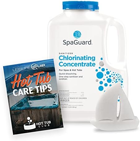 SpaGuard Spa Chlorine Concentrate 5lb with LeisureQuip ScumBoat Scum Absorber and LeisureQuip Hot Tub E-Book