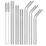 Moptrek nless Steel Metal Straws,Set of 12 0.24'Wide Drinking Straws for 16-30oz Tumblers,6 Straight 6 Bent with 2 Cleaning Brushes and 1 Travel Case (0.24, Silver)