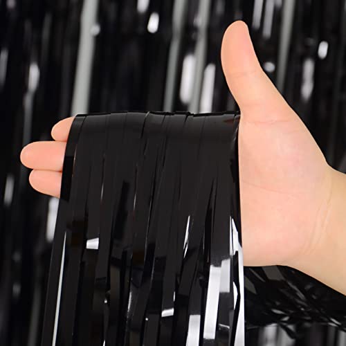 Black Tinsel Foil Fringe Curtains Party Backdrop, Melsan 3.2 X 8 Ft Streamer Backdrop Tinsel Curtains For Birthday, Graduation, Fiesta, Halloween Party Decor - Pack Of 2 #TOP1
