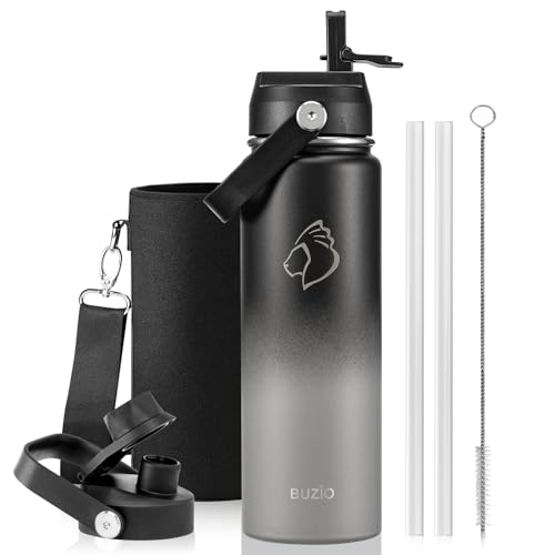 Image of BUZIO 24 oz Insulated Stainless Steel Water Bottle with Straw & Spout Lids