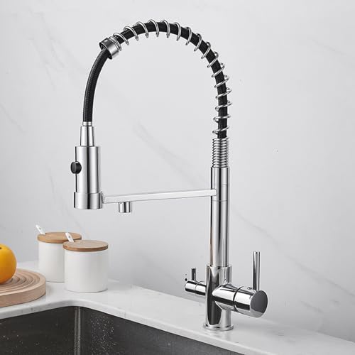 ZQFHSX Grifo para Fregadero de Cocina 3 en 1, Mezclador de Doble Palanca Cromado con Filtro extraíble, Grifo versátil para un fácil Acceso al Agua Potable y un Uso eficiente.
