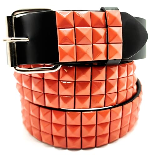 Orange Pyramid Studded Leather Belt Punk