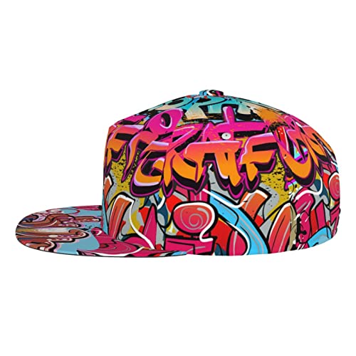 Quzioxe Graffiti Wall Urban Flat Bill Brim Cap Hip Hop Hat Baseball Cap For Men Women Adjustable Square Flat Visor Back Trucker Snapback Hat #TOP2