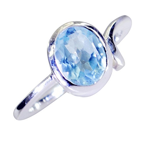 Bague en argent sterling topaze bleue ovale fait main tailles I à V