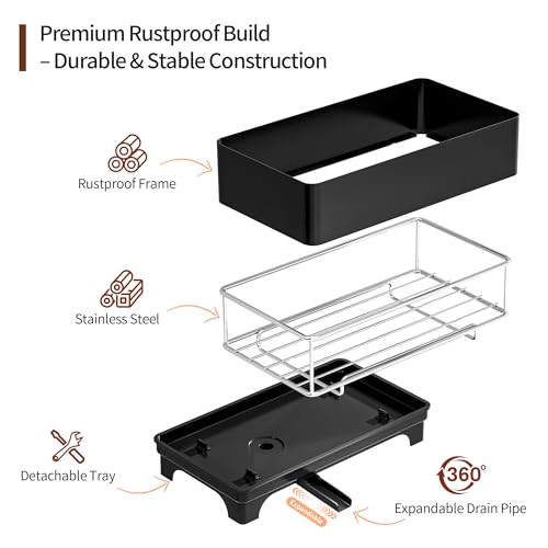 MOUKABAL Sponge Holder for Kitchen Sink, Rustproof Stainless Steel Black — view 2