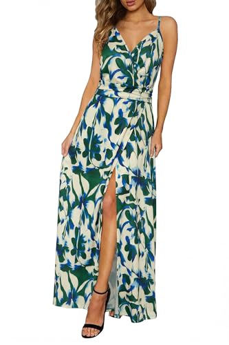 Image of Newshows Women's 2026 Lightweight Summer Wedding Guest Beach Vacation Casual V Neck Split Flowy Maxi Dress