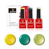 'Risonniers à ongles en gel Bluesky, Brighhts, vélo jaune 80576, limeade 80550, art basil 80615 3 x 5 ml jaune, vert (nécessite un durcissement sous lampe à LED UV)