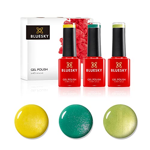 Bluesky Gel Nail Polishes, Brights, Bicycle Yellow 80576, Limeade 80550, Art Basil 80615 3 x 5ml Yellow, Green (Requires Curing Under UV LED Lamp)