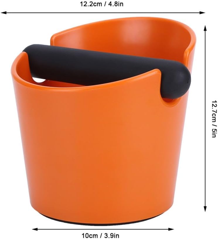 5 in ABS Coffee Knock Box with Rubber Knock Bar, Orange Anti-Slip Base Deep Bowl Design Espresso Grounds Dump Bin for Home Cafe Bar