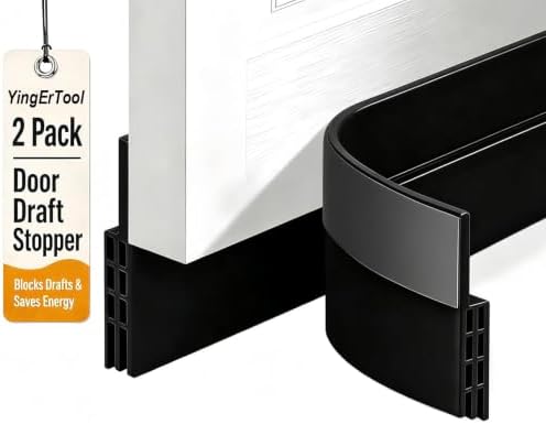 Türdichtung Selbstklebend Zugluftstopper 2 Stück für Türen Schwarz 200cm | Energie sparen - Schnell & einfach angebracht & ideal auch als Kälteschutz