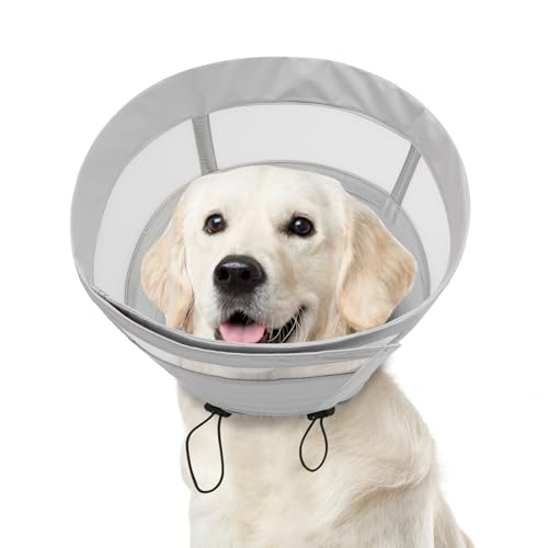 Image of ASENKU Dog Cone Collar, Soft Adjustable Cone for Dogs to Stop Licking, Lightweight Recovery Dog Cone After Surgery, Pet E-Collar for Small, Medium & Large Dogs(Grey, M)