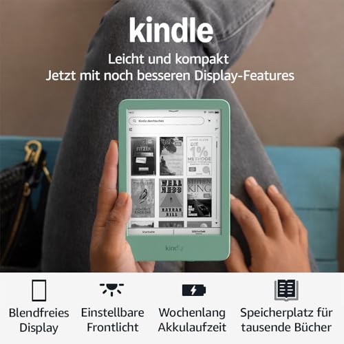 Amazon Kindle (neueste generation) – Der leichteste und kompakteste Kindle, mit blendfreiem Bildschirm, schnellerem Umblättern und anpassbarem Frontlicht – 16 GB – mit Werbung – matchagrün