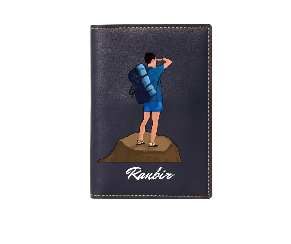 Image of Unisex Passport Cover for Men & Women | Printed, Classy & Stylish | Vegan Leather Passport Cover for Travel (Navy Blue)