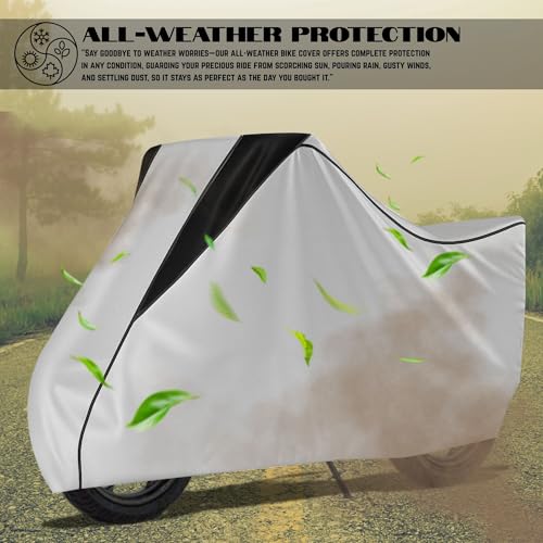 Image of Taffeta Bike Cover Premium Waterproof, Dustproof & UV Protected Two-Wheeler Body Shield | Heavy-Duty, All-Weather Protection | Universal Fit for Motorcycles & Scooters (Silver Top Black Kally)